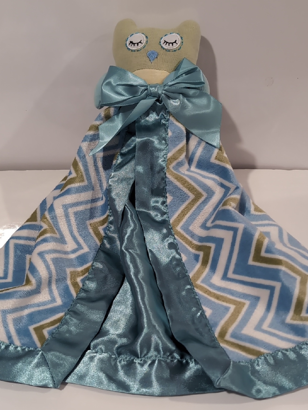 Cocalo Owl Lovey Security Blanket - Blue, Teal & Olive Chevron